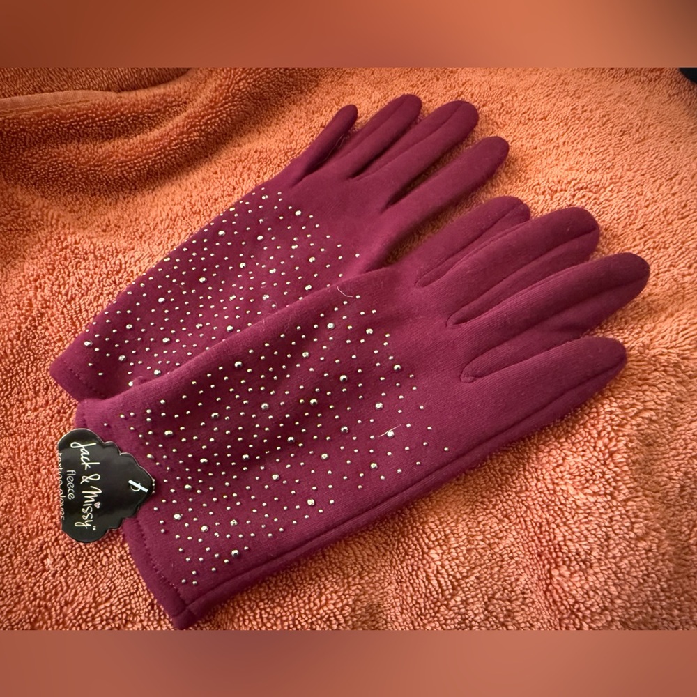 Jack & Missy burgundy Rhinestone Winter Gloves